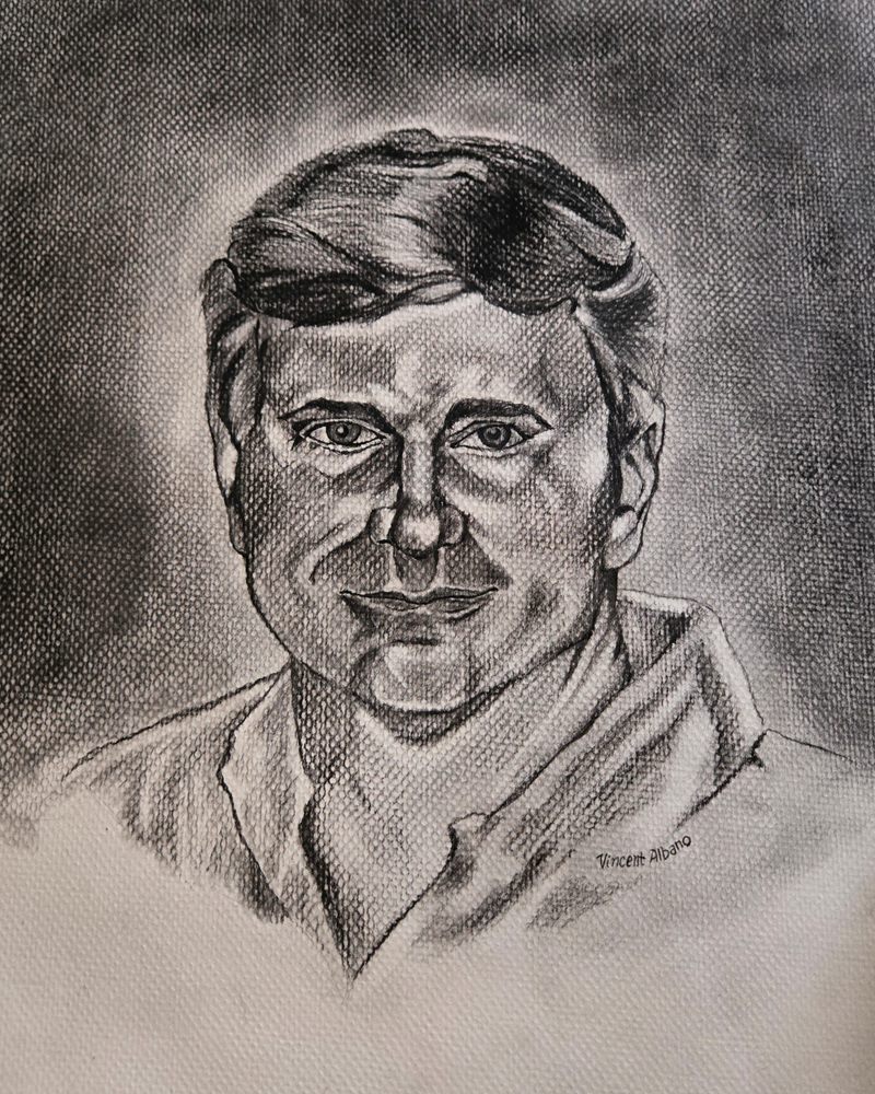 Charcoal portrait of Jimmy Sprague, second-generation owner