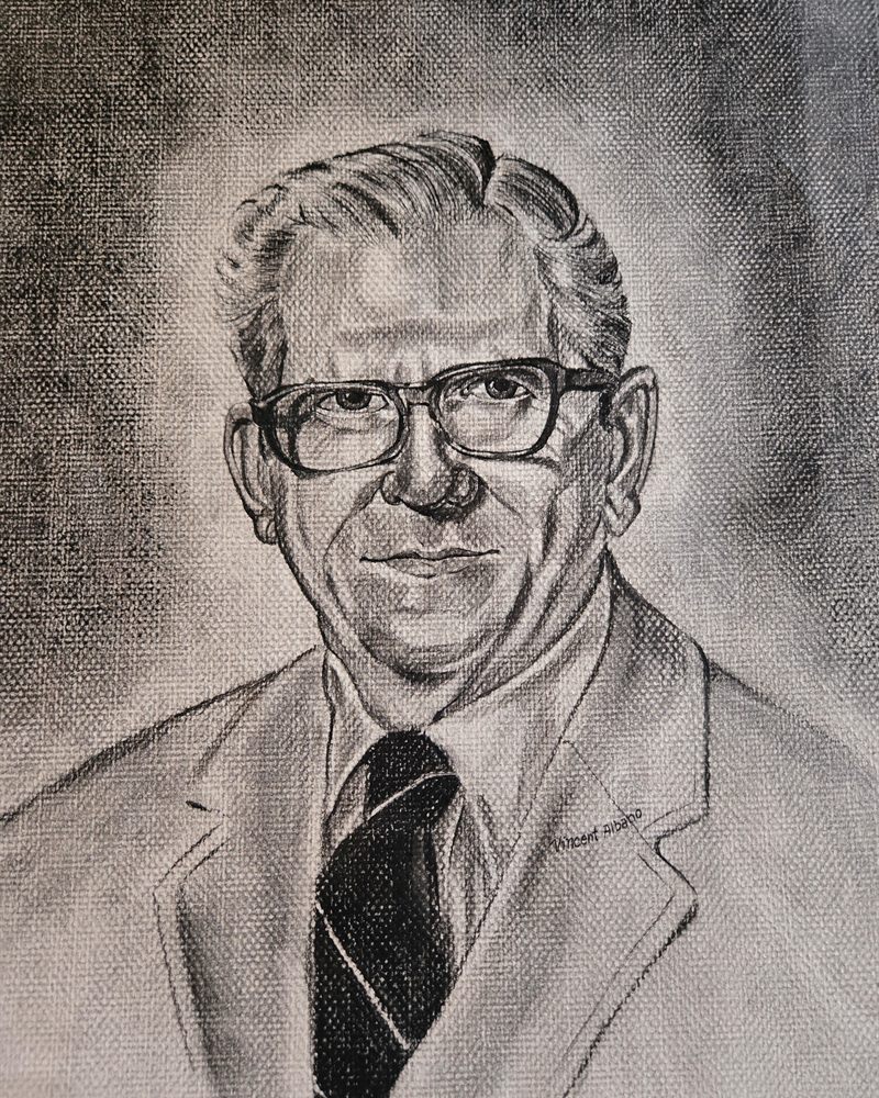 Charcoal portrait of Bob Sprague, who founded Bob's Diner in 1955