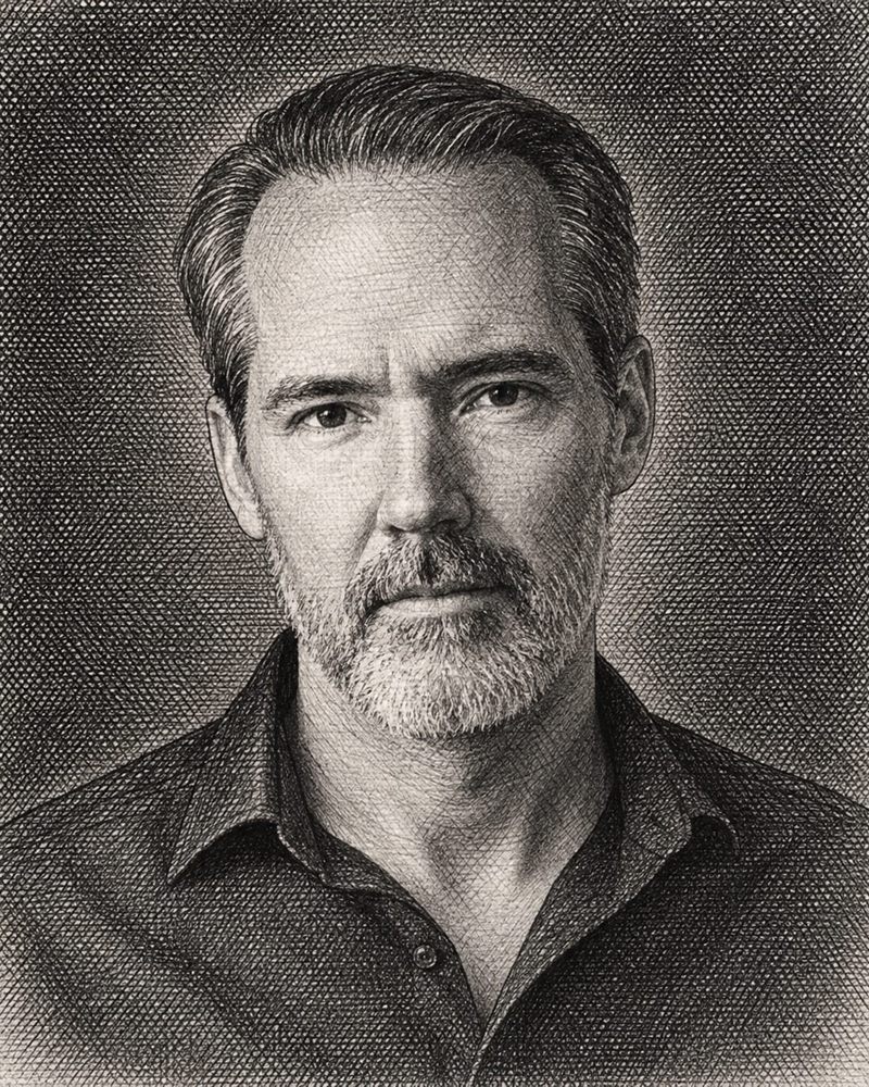 Charcoal portrait of Thomas Sprague, third-generation owner